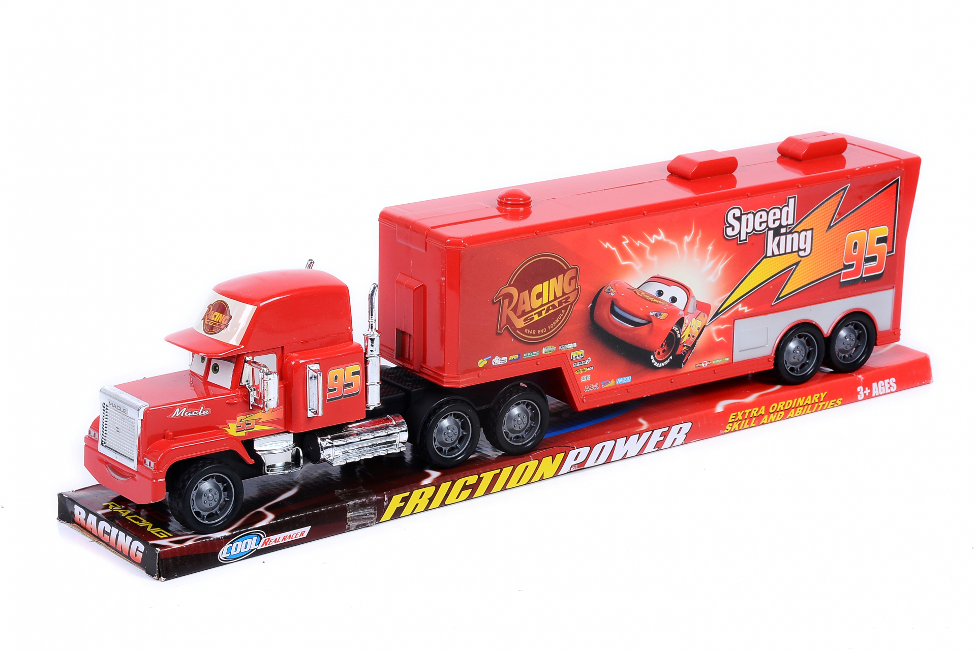 Голям червен тир с Очички и каросерия с отваряем заден капак