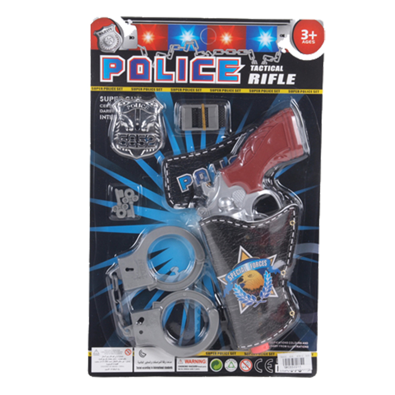 Пистолет с кобур, белезници, 2 ключа за отключване на белезниците и полицейска значка