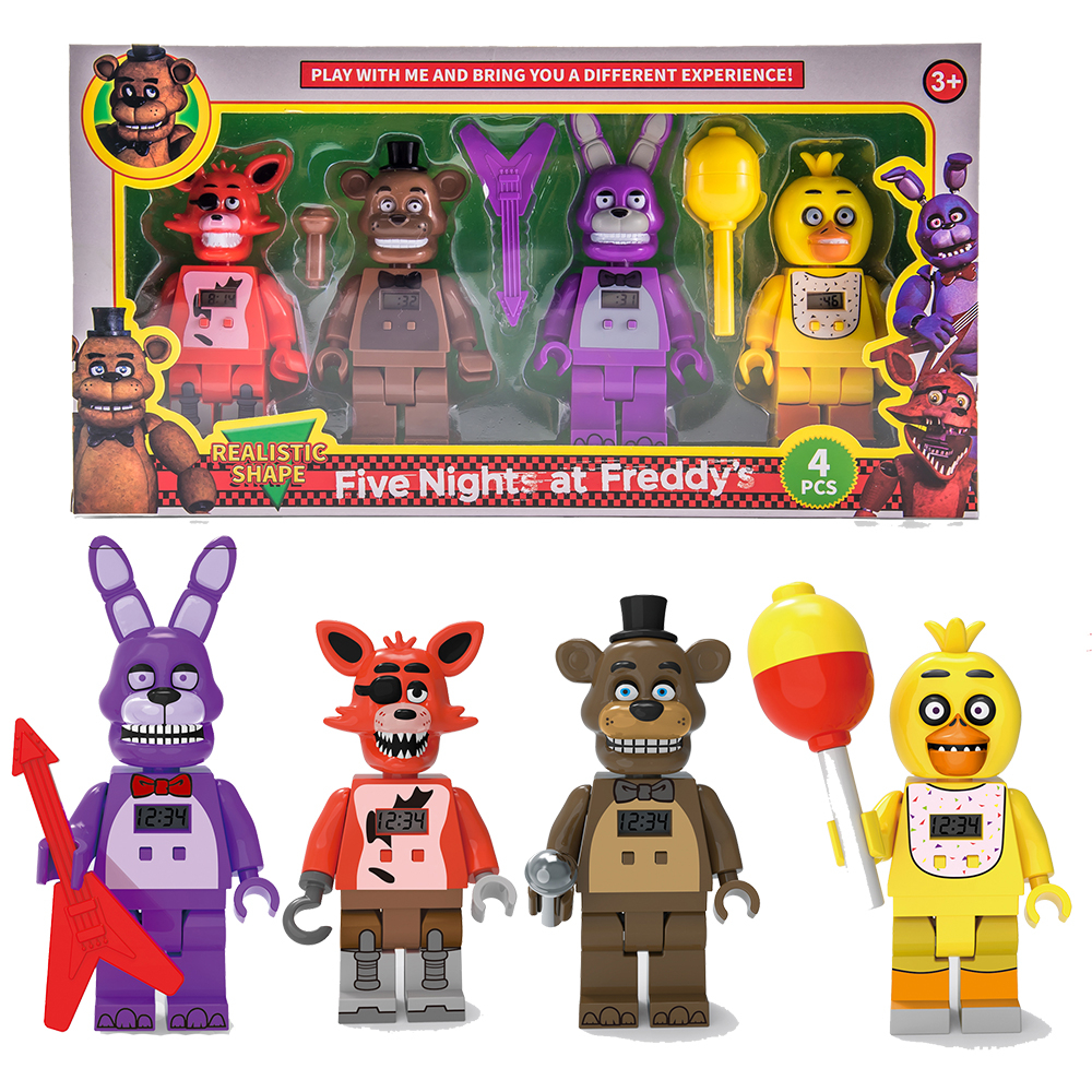 Детски комплект фигури Five Nights at Fredy’s, електронен часовник, 4 фигури