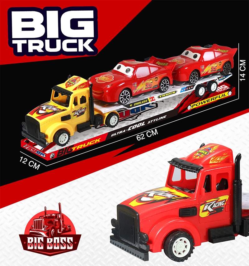 Детски Голям автовоз с платформа и 2 коли с очички, инерционен механизъм