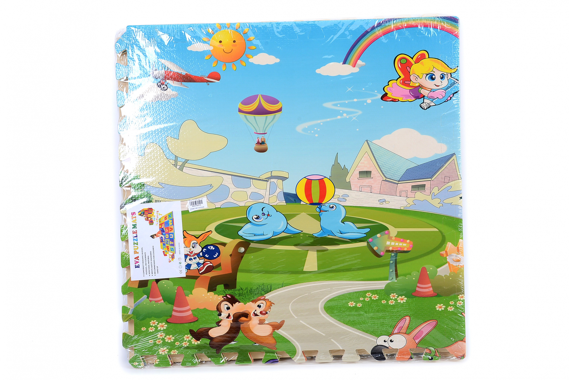 Голямо гумено килимче пъзел с пейзажи, ева пяна, водоустойчиво 120х120см
