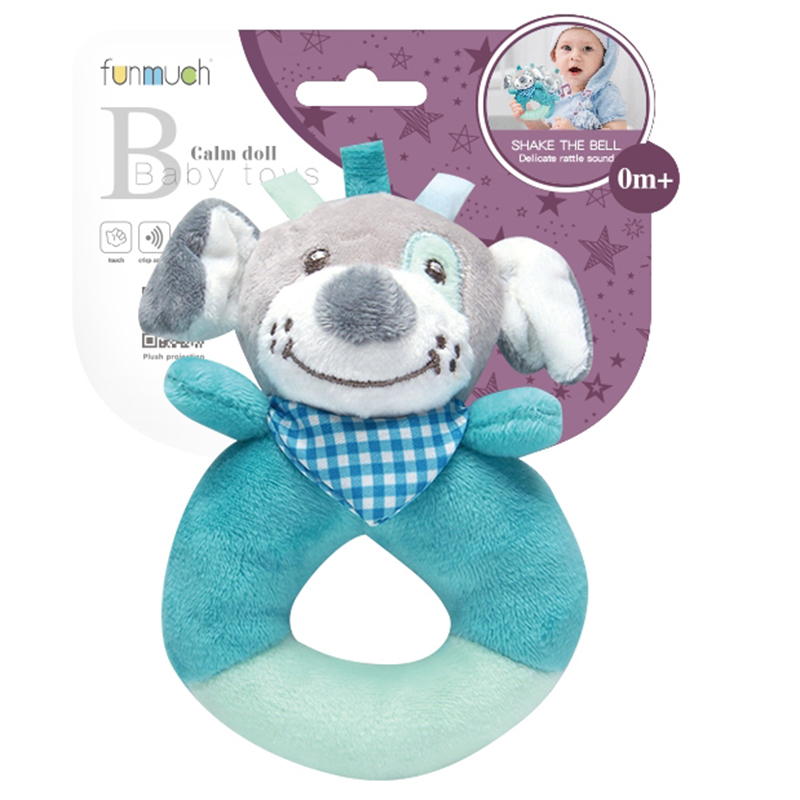 Плюшена бебешка дрънкалка куче, синя, 15см