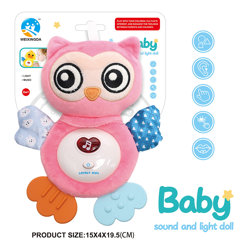 Детска плюшена музикална играчка с гризалка Бухалче