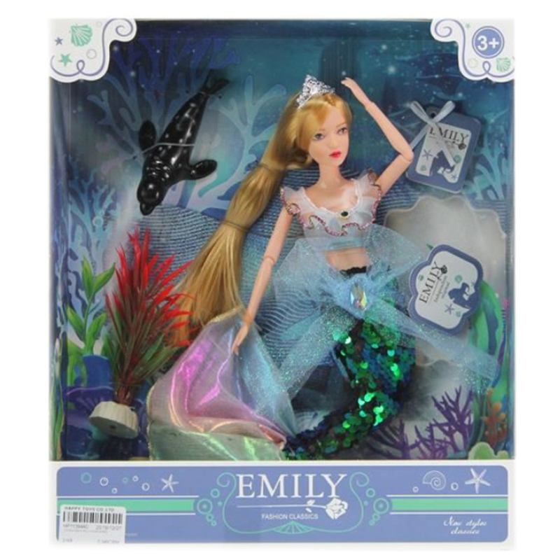 Красива кукла русалка Emily, тюлен и растителност