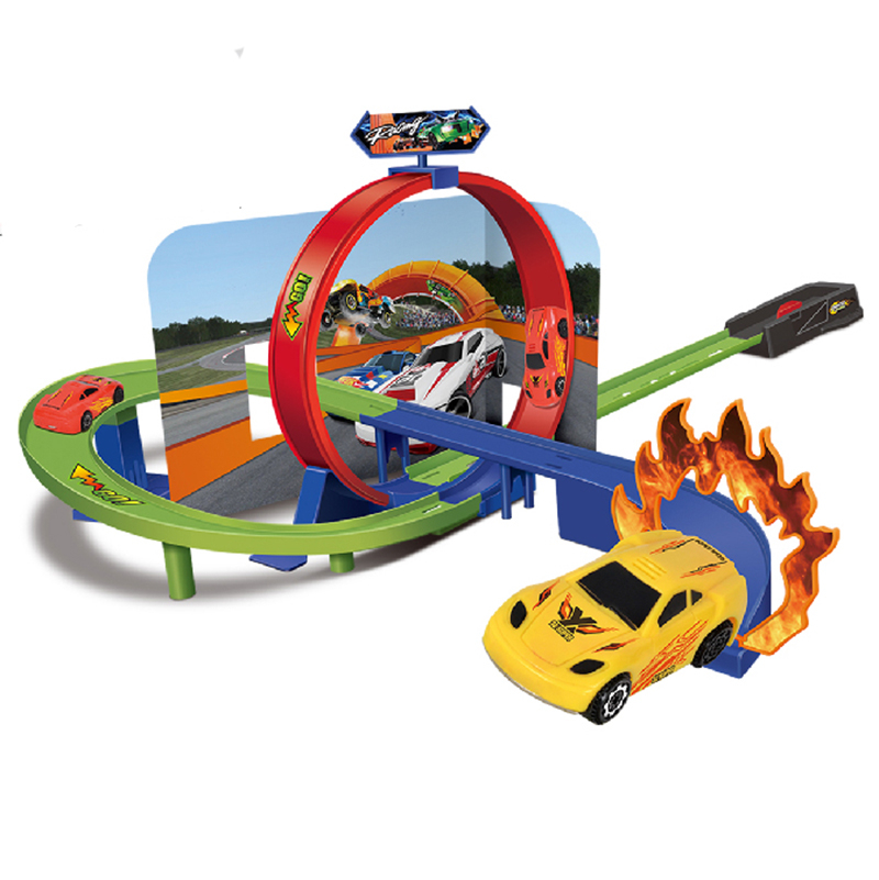 Голяма състезателна писта с изтрелвачка, лупинг и две колички HW