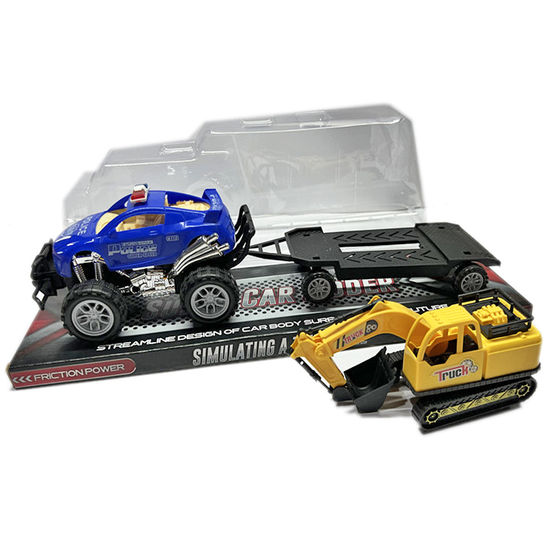 Пластмасов джип 4х4 с подвижна платформа, превозващ верижен багер