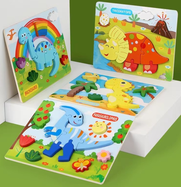 Детски дървен пъзел с различни видове животни