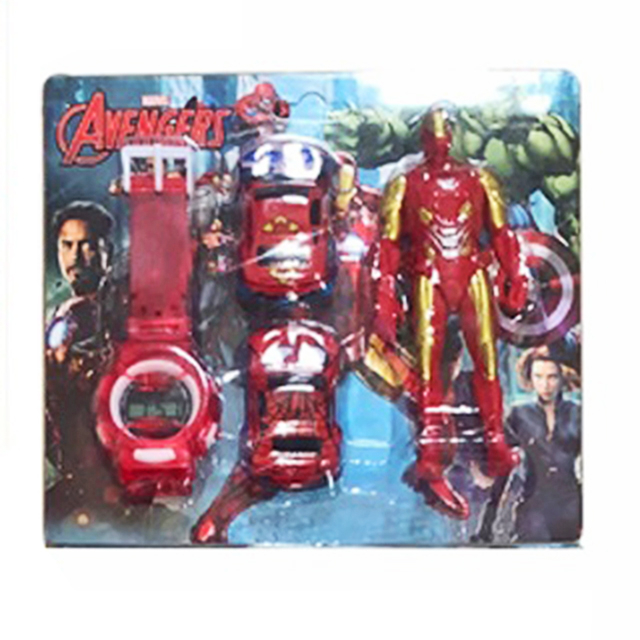 Детски комплект Електронен часовник, две колички и фигурка супергерой, 10 вида