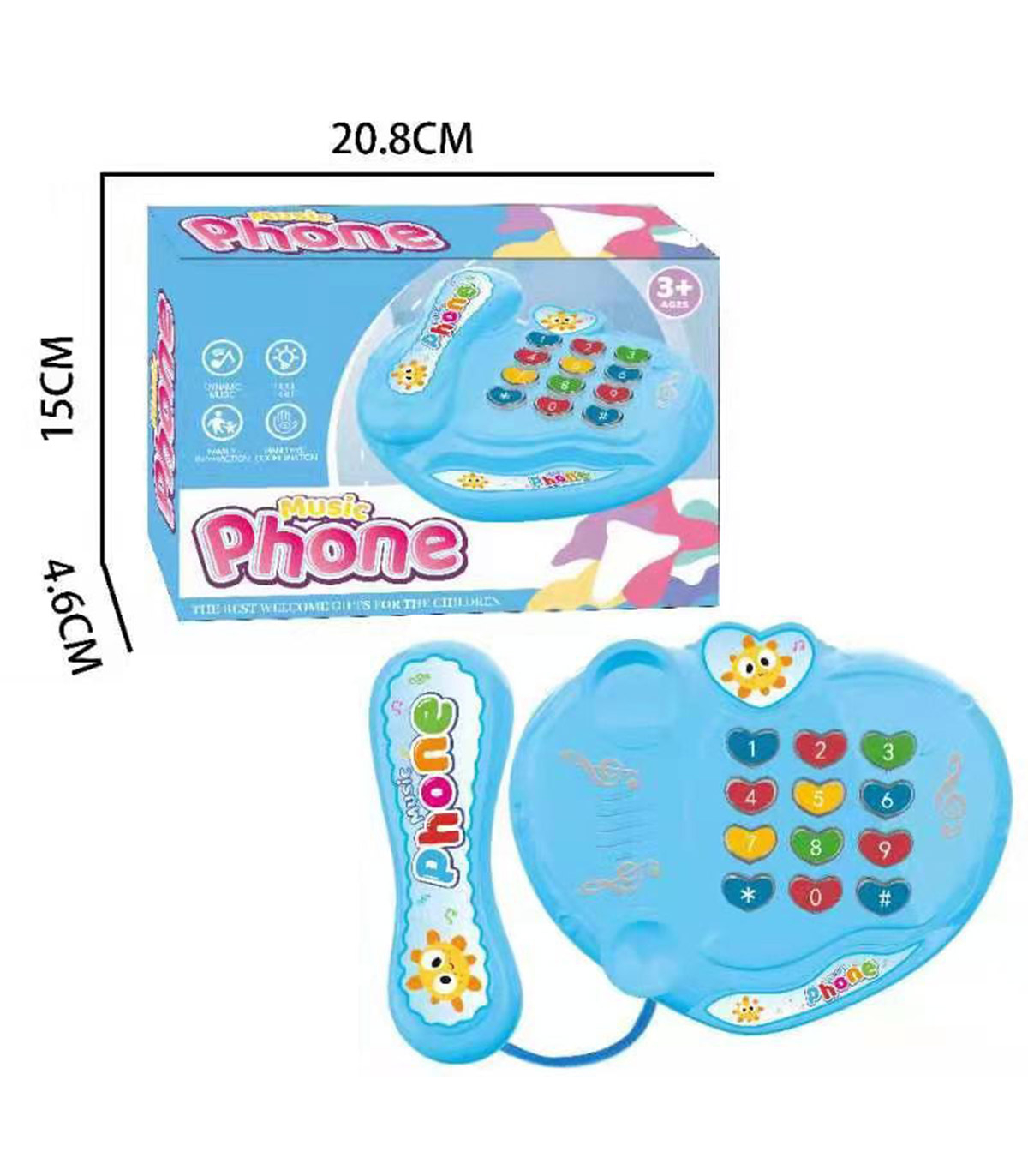 Детски музикален телефон под формата на сърце, Син