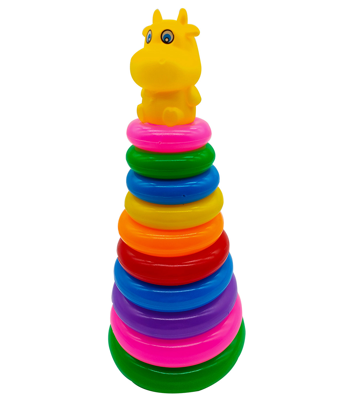 Цветна бебешка пирамида, 10 ринга с различни размери и весело хипопотамче