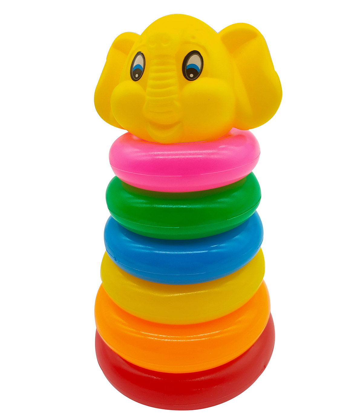 Цветна бебешка пирамида, 6 ринга с различни размери и слонче