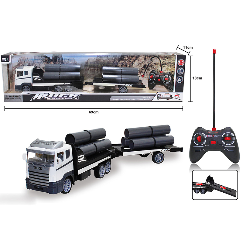 Детски голям камион с ремарке, тръби, радиоконтрол, движение в 4 посоки, 70см