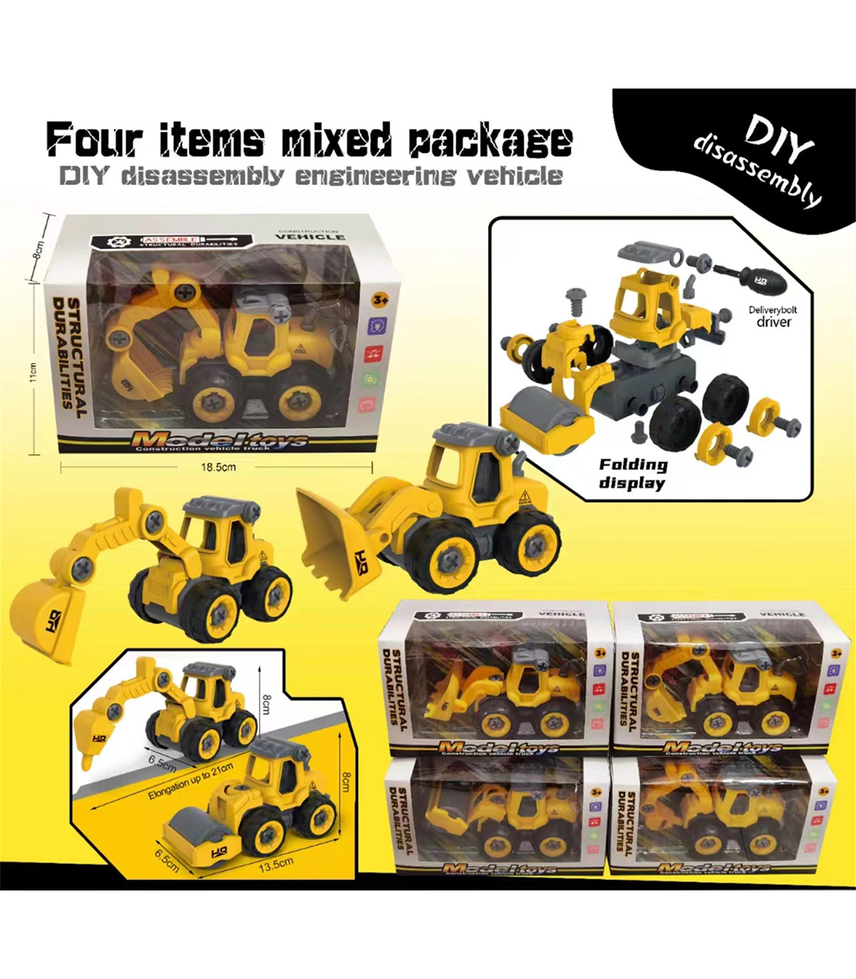 Детска разглобяема строителна машина и отверка, 4 вида