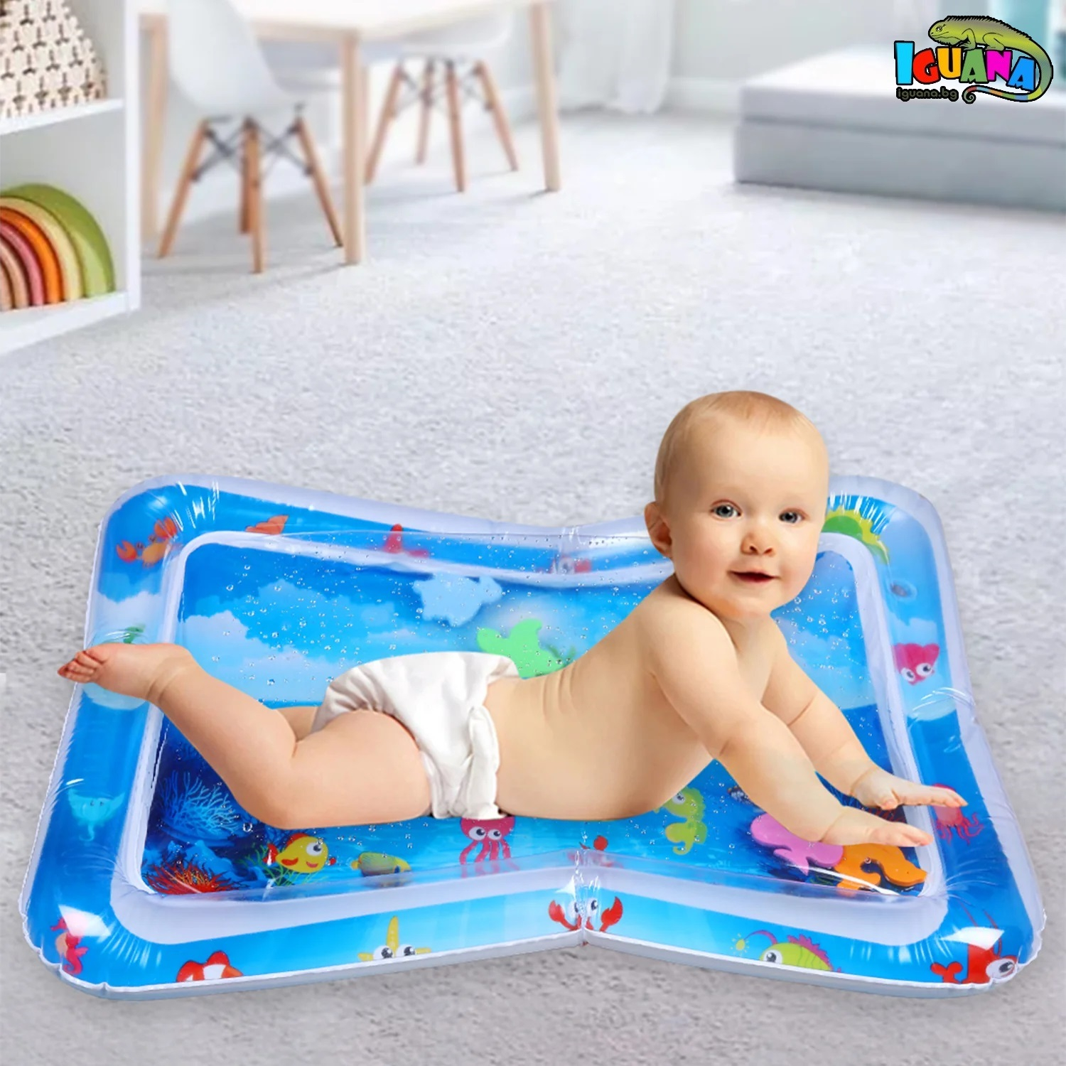Бебешка надуваема водна постелка, матрак, с морски животни, 60х45см | Iguana.bg