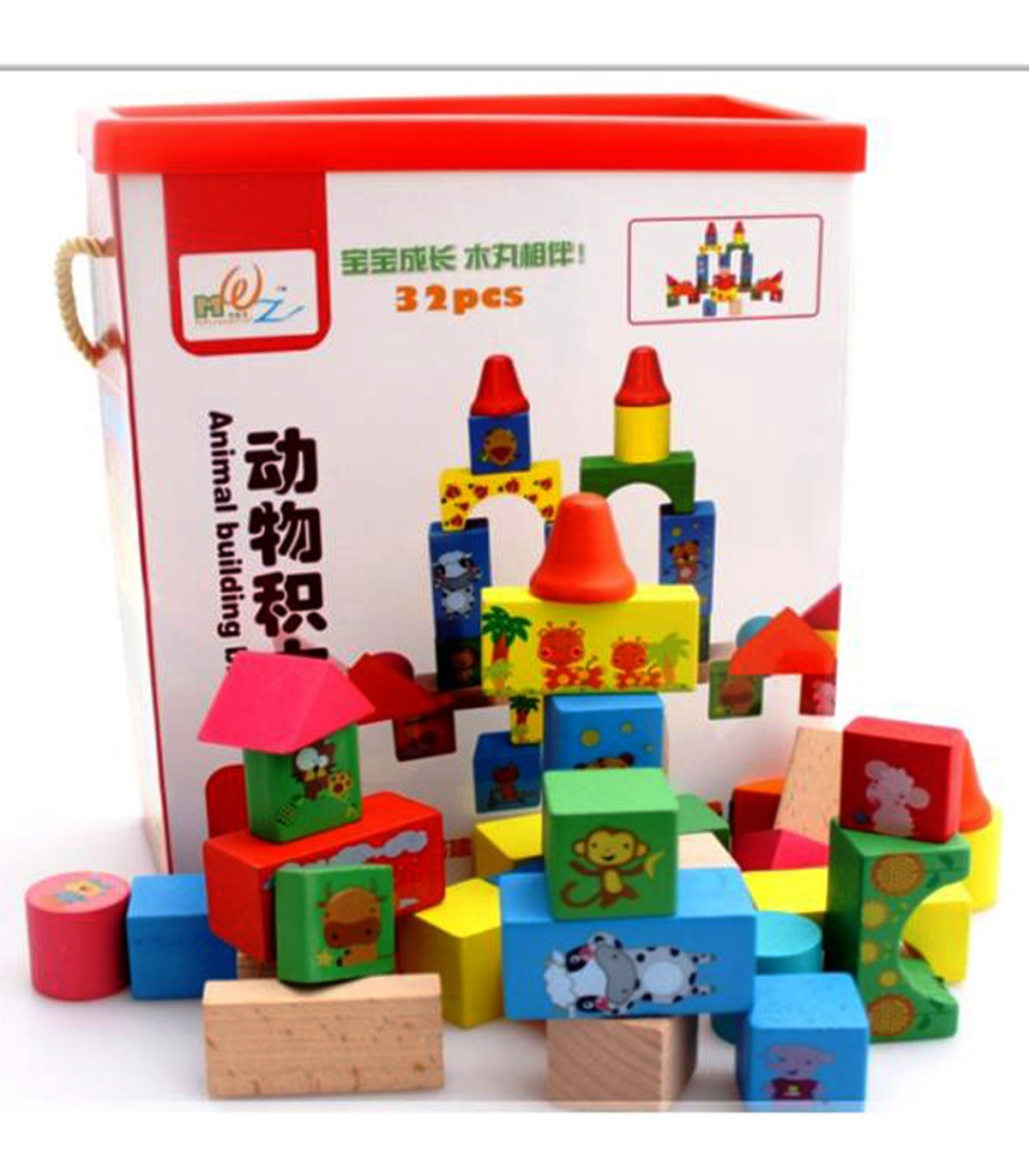 Дървен конструктор в кутия, 32 части