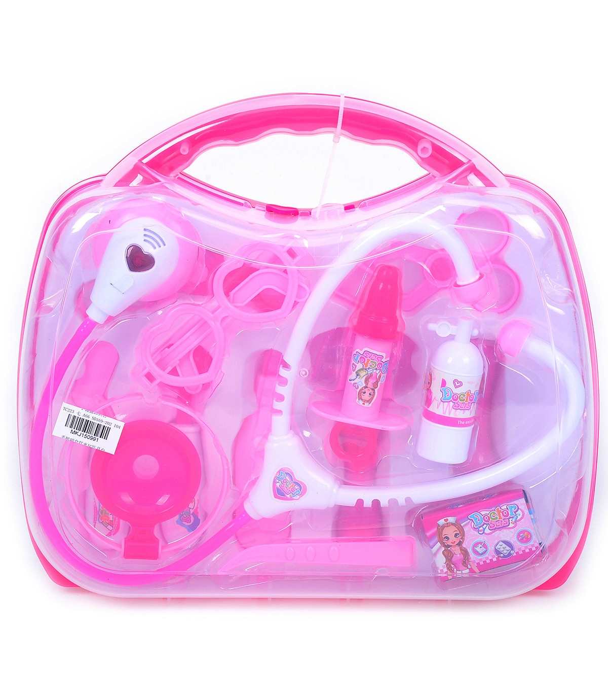 Розов куфар на 2 нива с лекарски принадлежности - слушалка със ЗВУК и СВЕТЛИНА