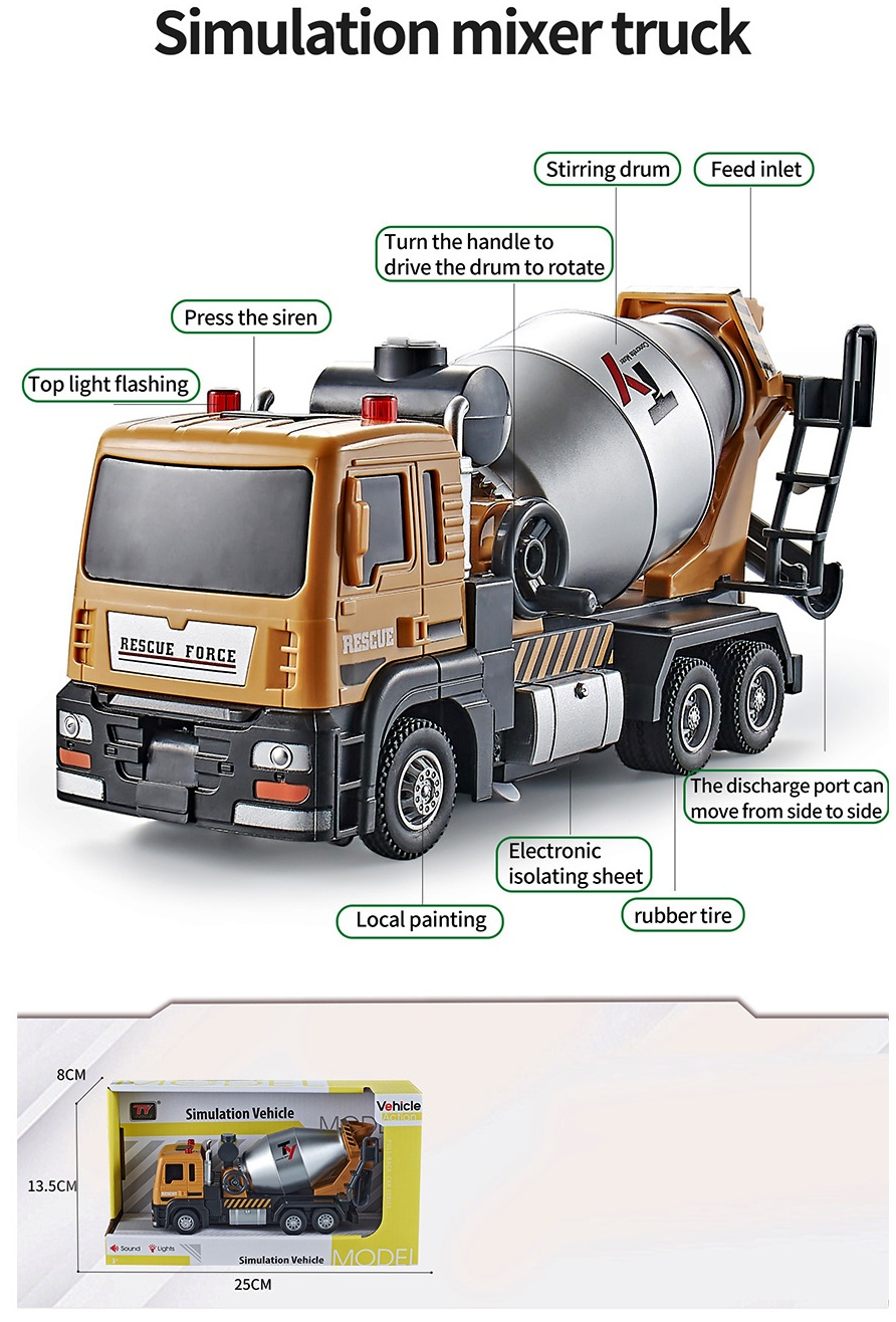 РЕАЛИСТИЧЕН Бетоновоз с въртящ се барабан, pull back механизъм, ЗВУК И СВЕТЛИНИ