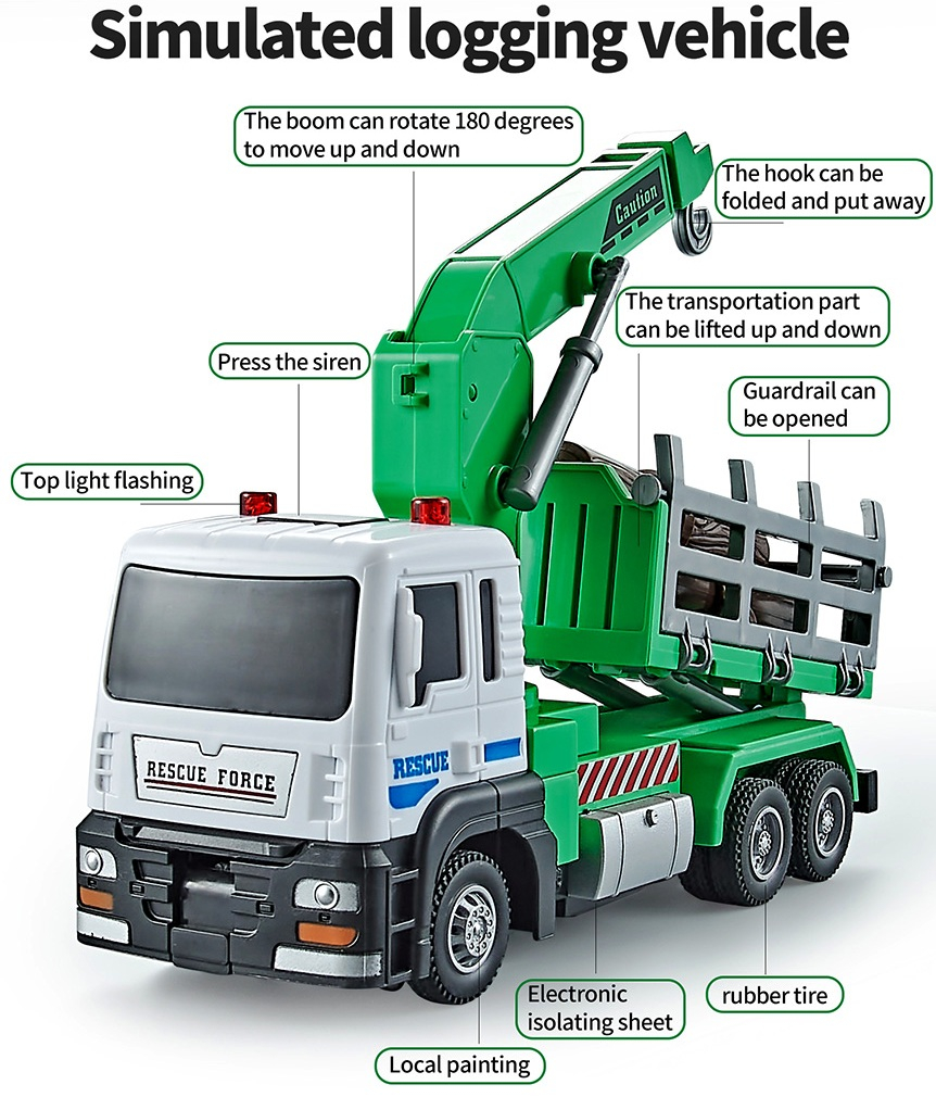 РЕАЛИСТИЧЕН Камион с кран, ремарке и множество функции, pull back механизъм, ЗВУК И СВЕТЛИНИ