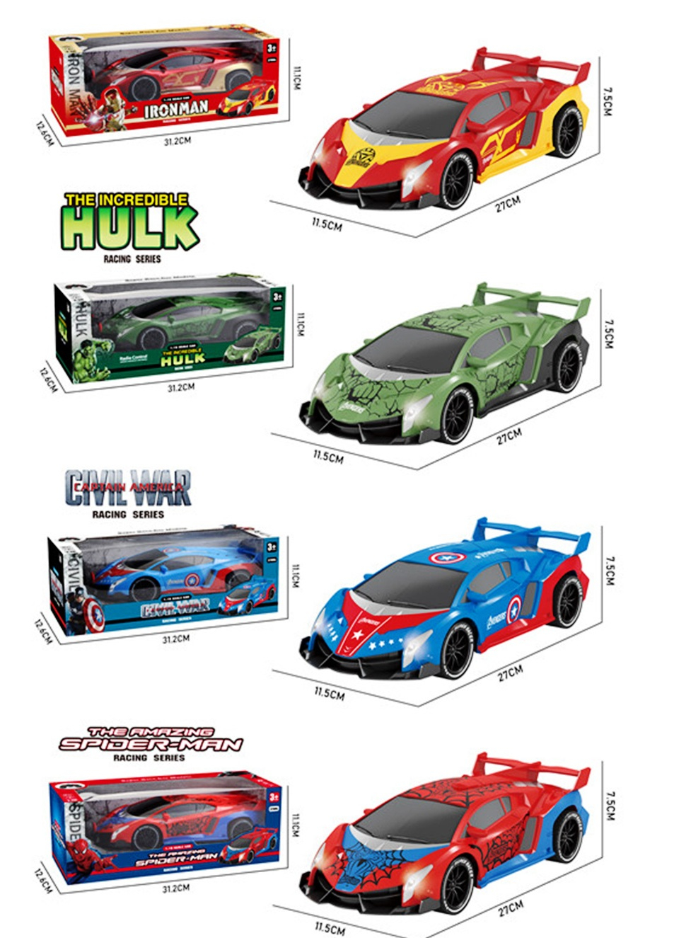 Спортна кола с радиоконтрол, управление в 4 посоки, 4 вида герои, със СВЕТЛИНИ