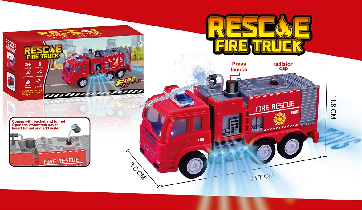 Пожарна с вода, с РЕАЛИСТИЧНИ ЗВУК И СВЕТЛИНИ, bump & go функция