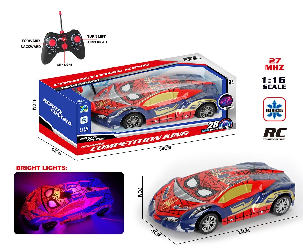 Спортна светеща кола Човека Паяк с радиоконтрол, движение в 4 посоки