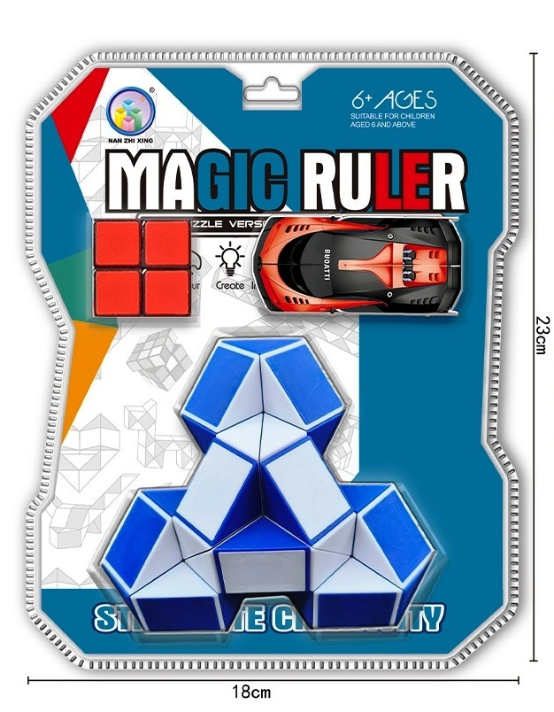 Комплект от мини кубче рубик, магически пъзел и малка количка