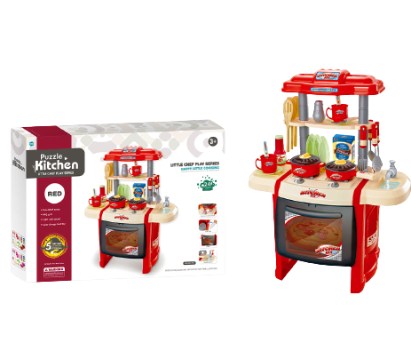 Червена кухня с течаща вода и аксесоари, 24 части