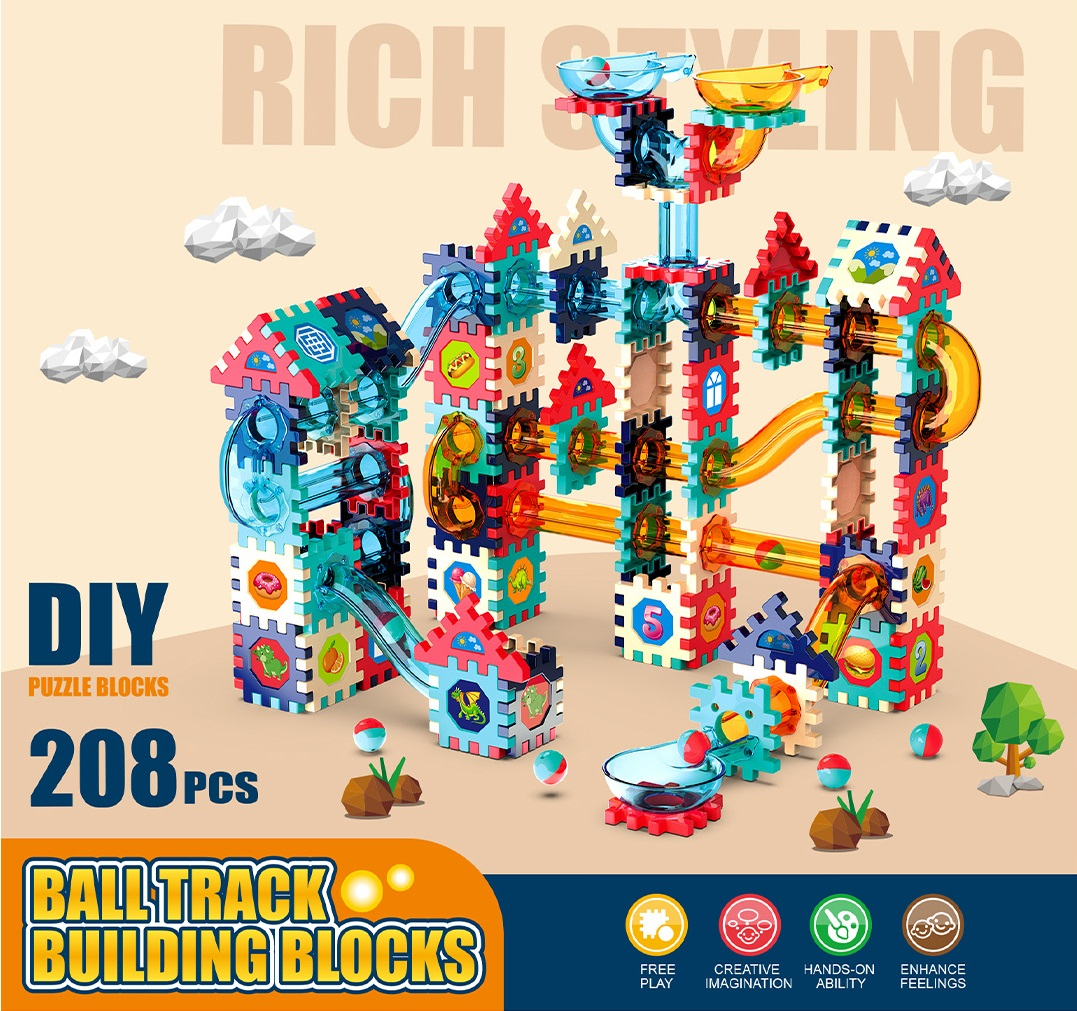 Конструктор с 18 топчета, тунели и пързалки, 208 части