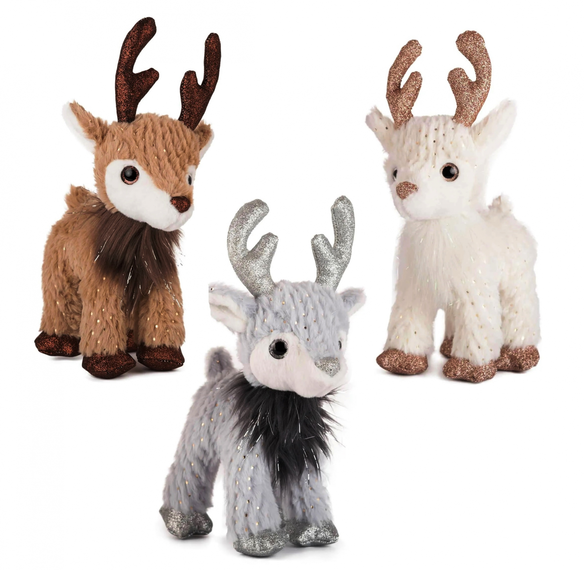 Коледен елен с брокатени рога, 30см, три цвята