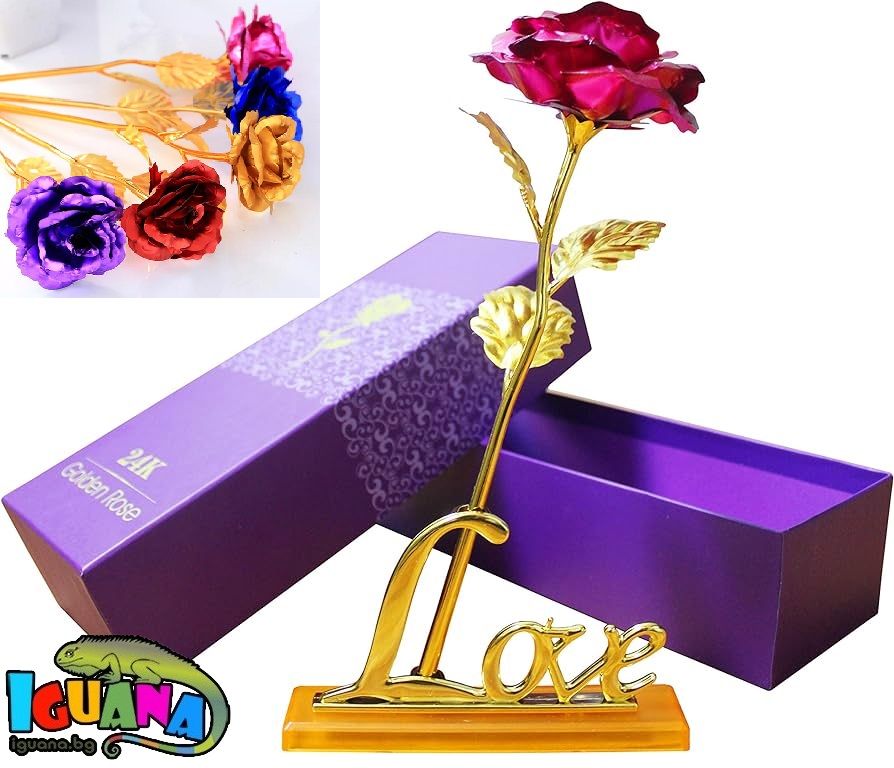 Златна роза 24 карата покритие със стойка LOVE