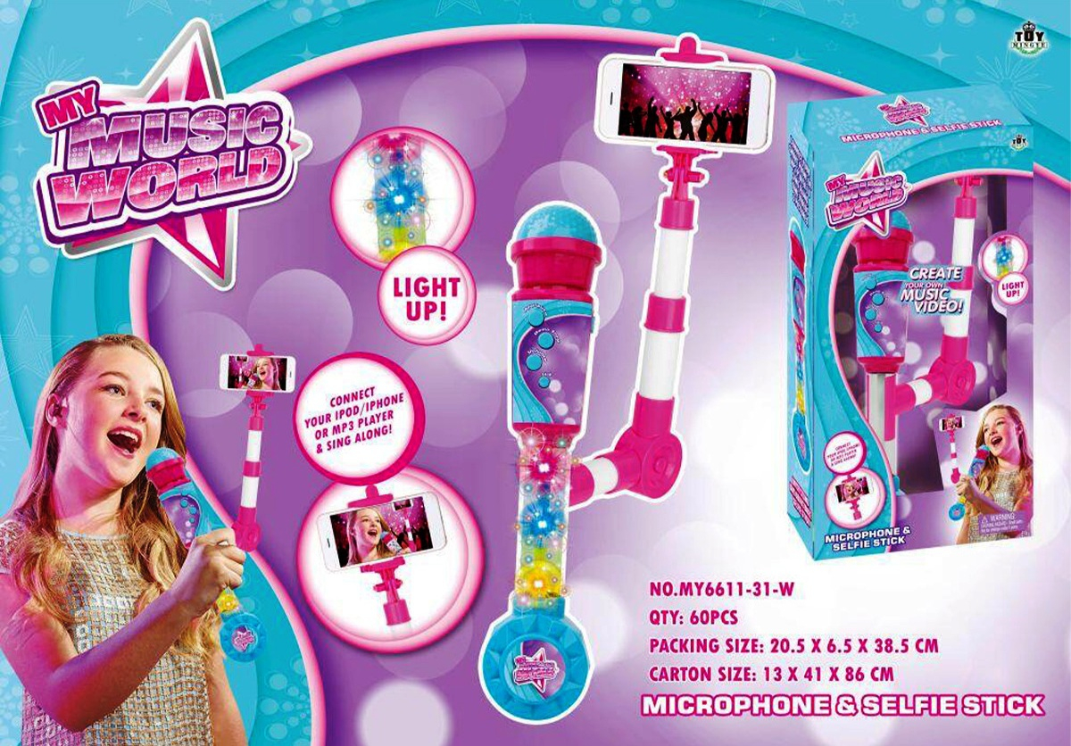 Караоке микрофон и селфи стик, Звук, Светлина, Жак кабел