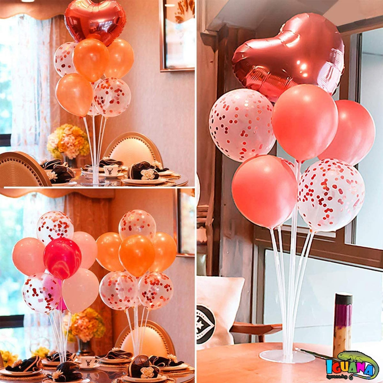 7 броя Стойка за балони 70см височина, поставка 7 балона