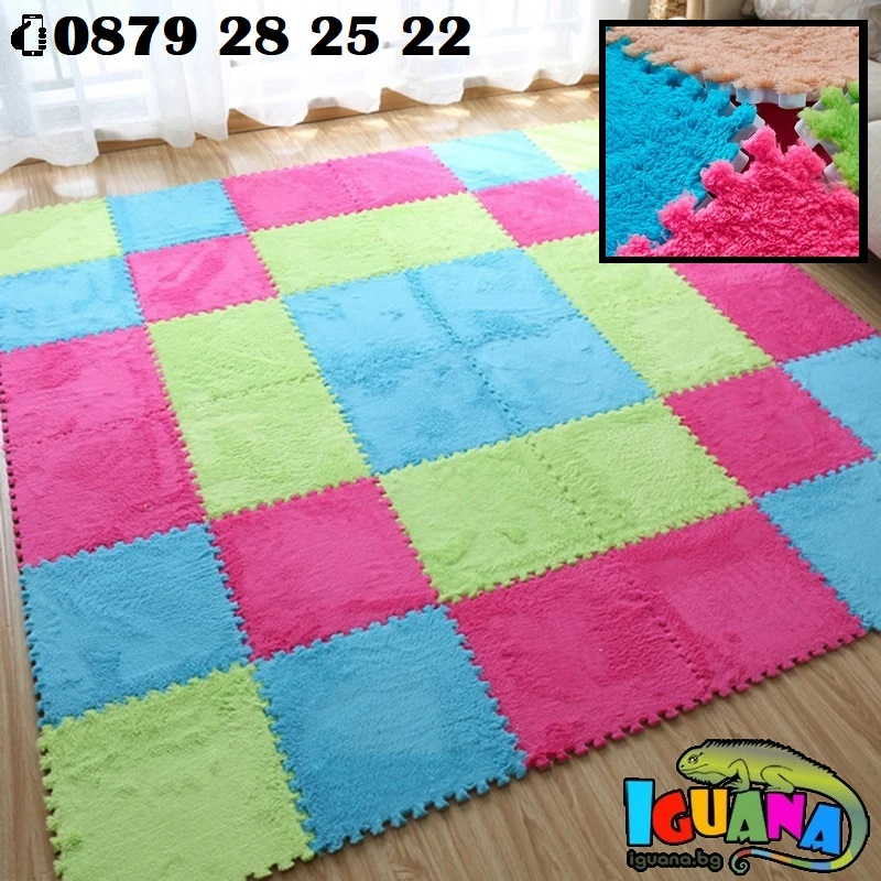 Мек пъзел за под, плюшен килим 50 части, велурена подложка от пяна