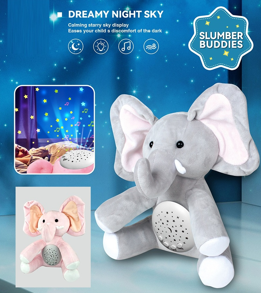 Плюшено слонче нощна лампа с три вида бял шум