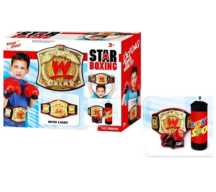 Боксов комплект 3 в 1 WWE боксова круша, ръкавици, светещ пояс Кеч мания iguana.bg