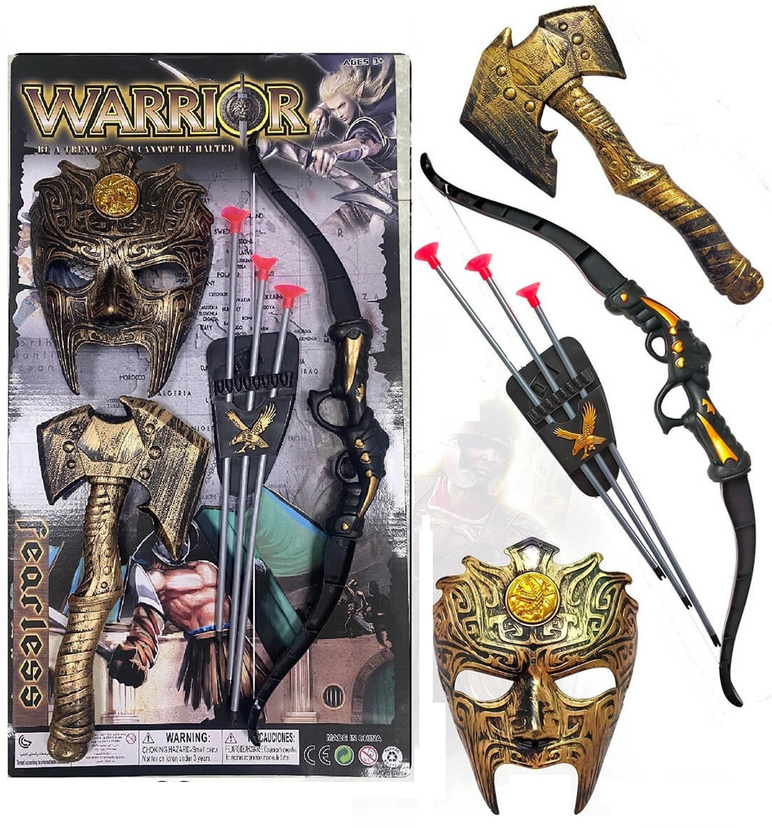 Гладиаторски лък, колчан със стрели, брадва и маска