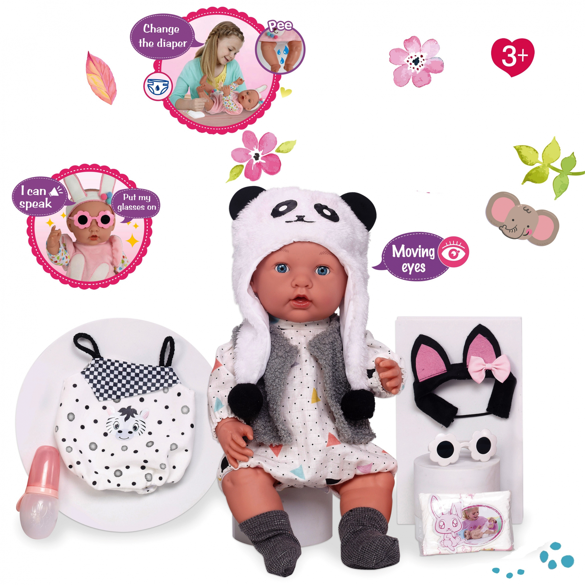 Реалистично пикаещо бебе със забавен костюм Панда