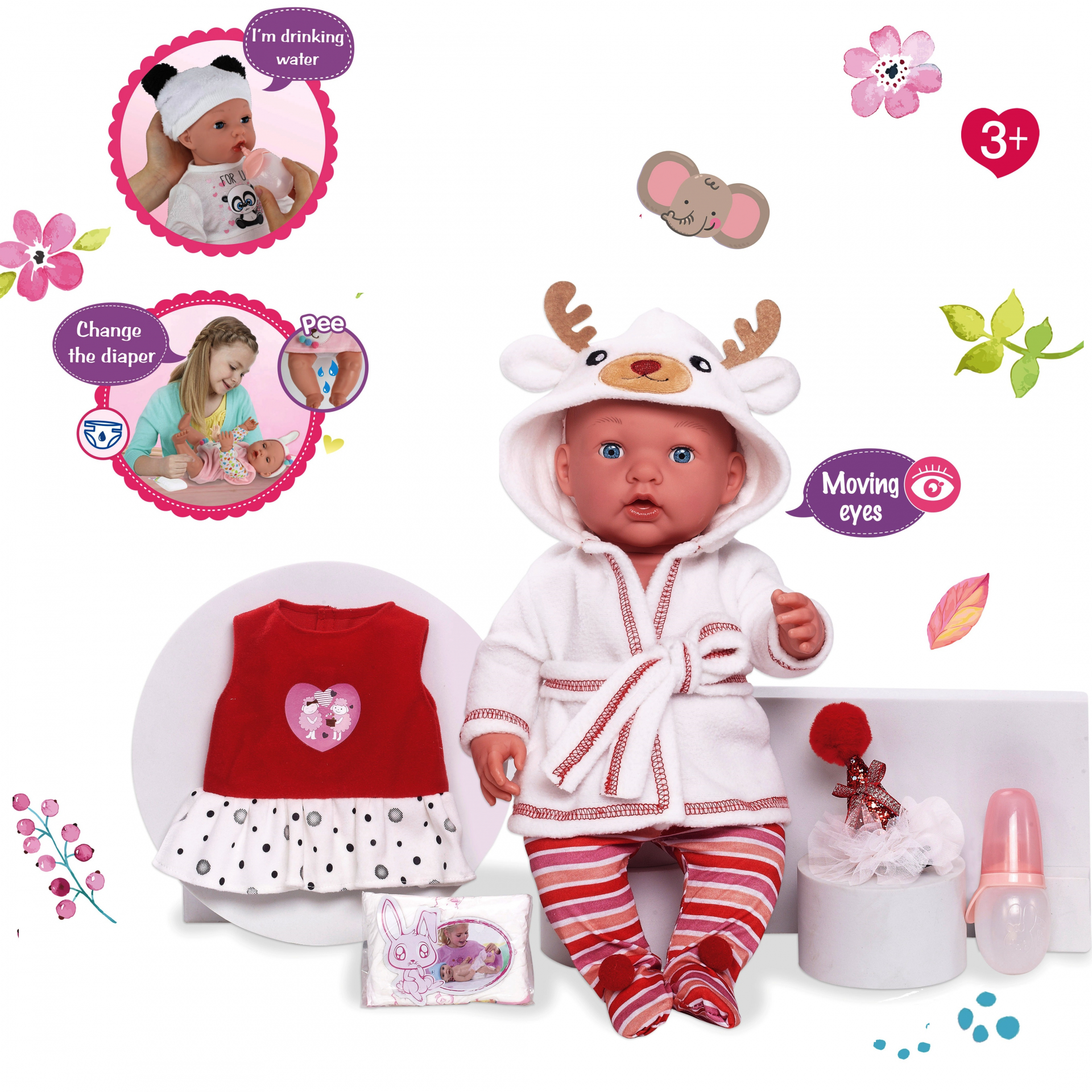 Реалистично пикаещо бебе със забавен костюм Еленче