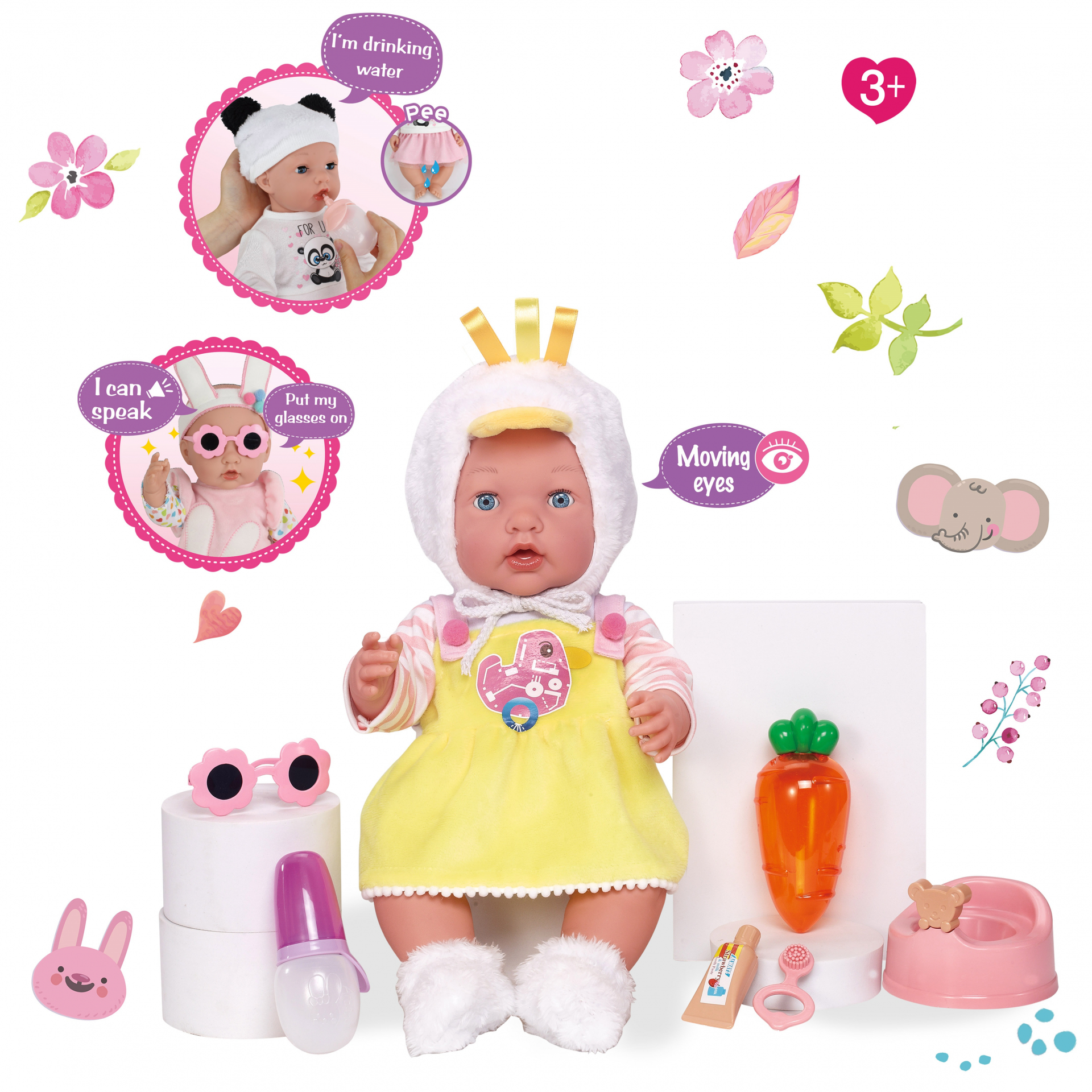 Реалистично пикаещо бебе със забавен костюм Пате