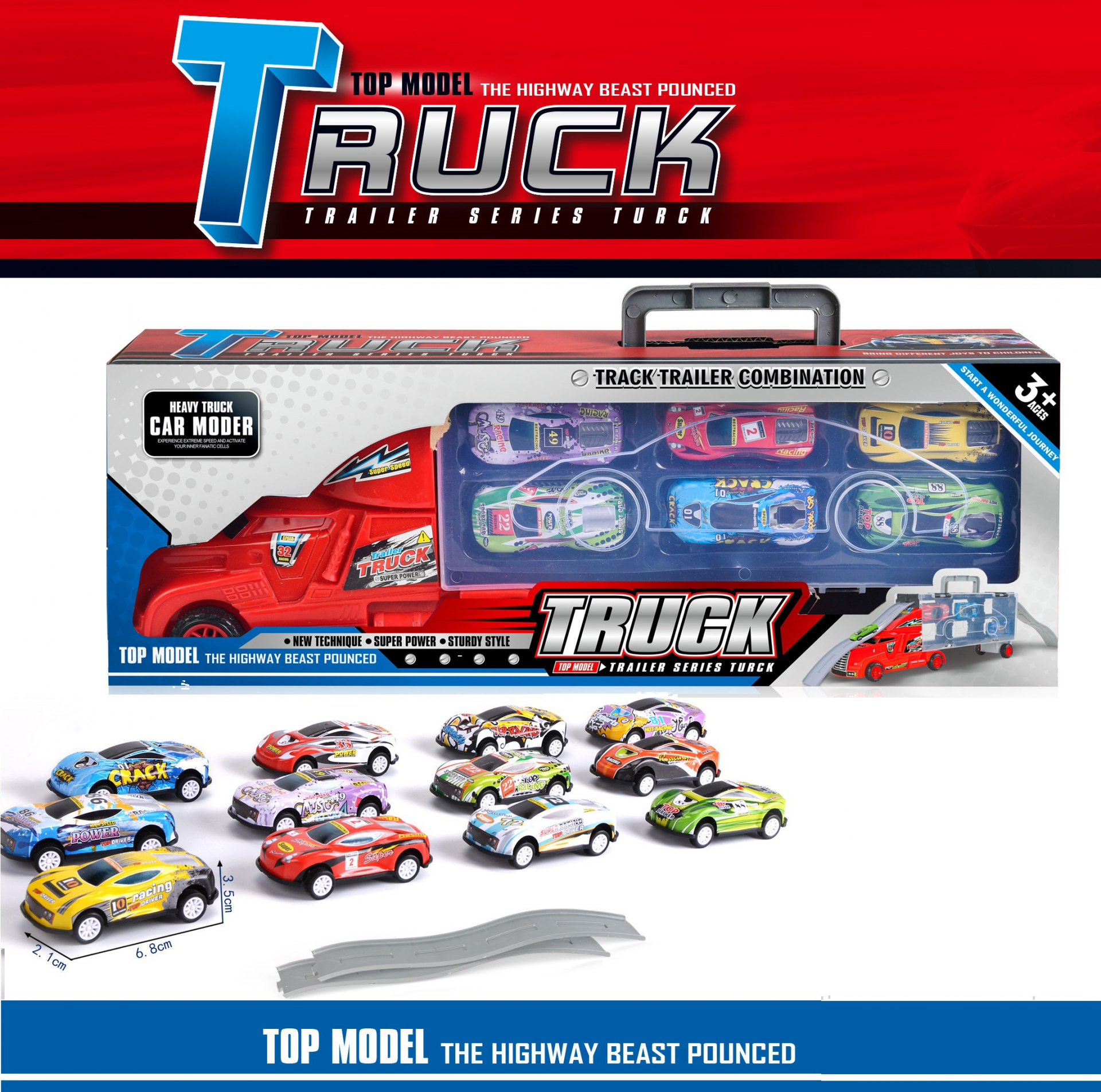 Камион автовоз с шест метални колички