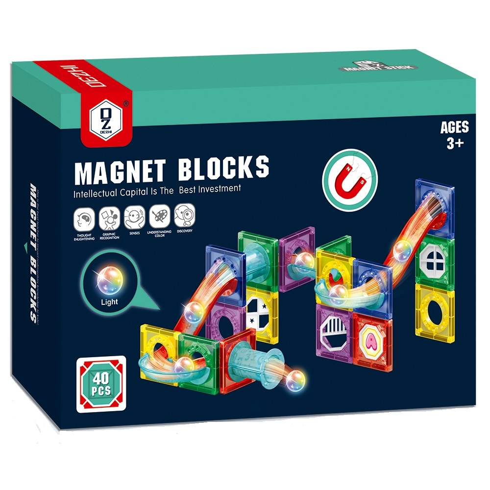 Голям магнитен конструктор 40 части със светещи топчета
