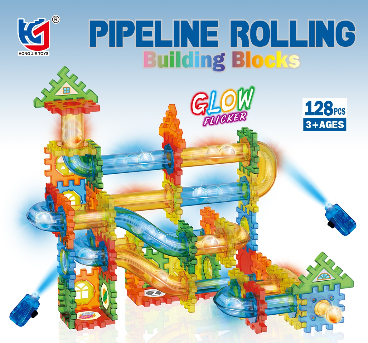 Светещ конструктор писта с топчета и колички 128 части