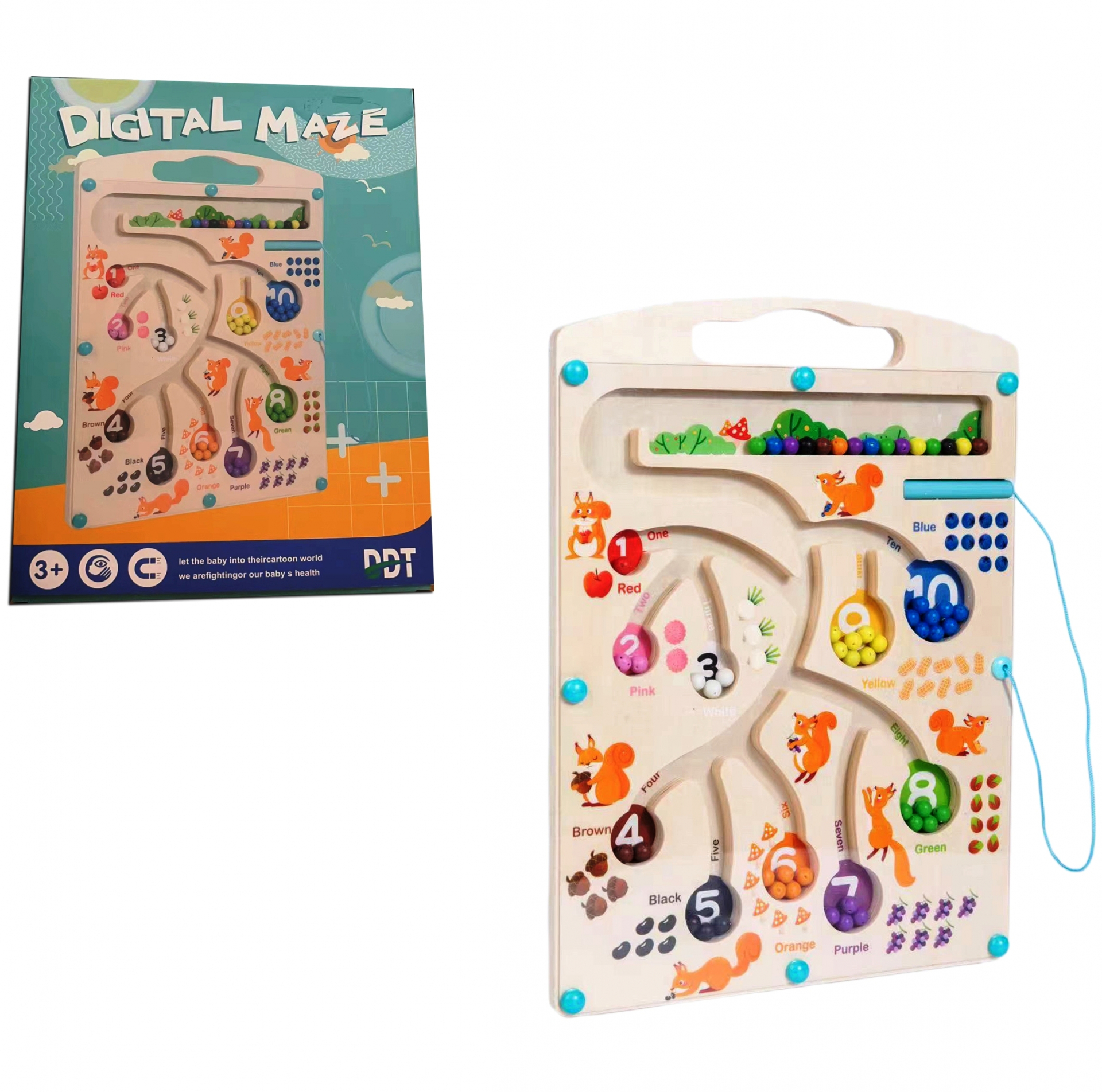 Образователен дървен лабиринт Монтесори с топчета и магнитна писалка