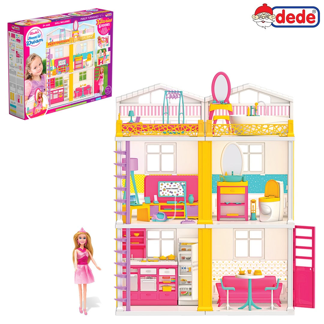 Къща на мечтите Линда на 3 етажа, с кукла и обзавеждане, DEDE