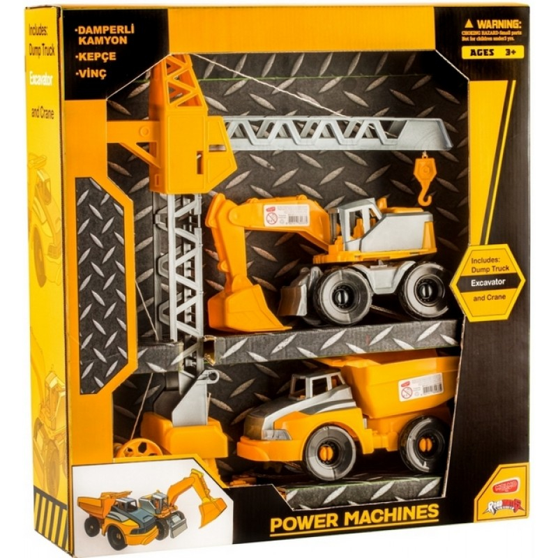 Комплект строителни машини, кран, багер, камион