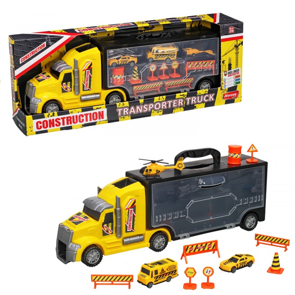 Камион куфарче с колички и писта, пътна строителна площадка