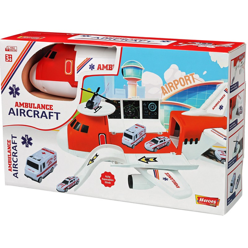 Голям медицински транспортен самолет с писта и колички