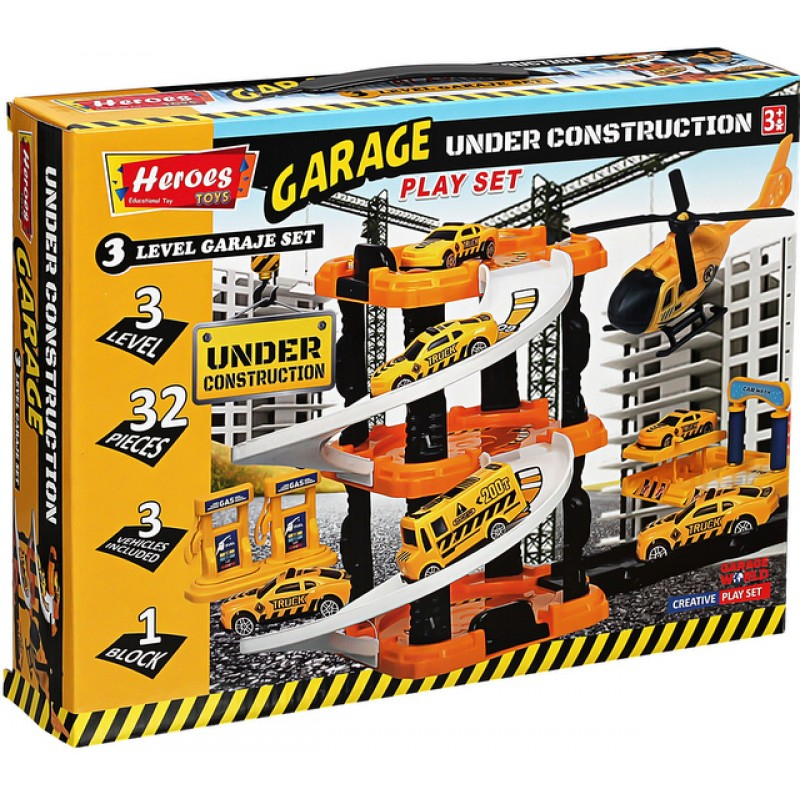 Паркинг на три етажа, строителна площадка с превозни средства