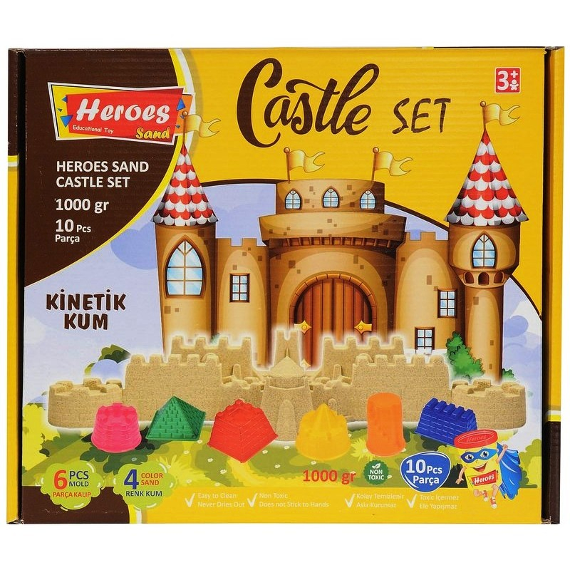 Кинетичен пясък 1 кг., шест формички за замък, четири цвята