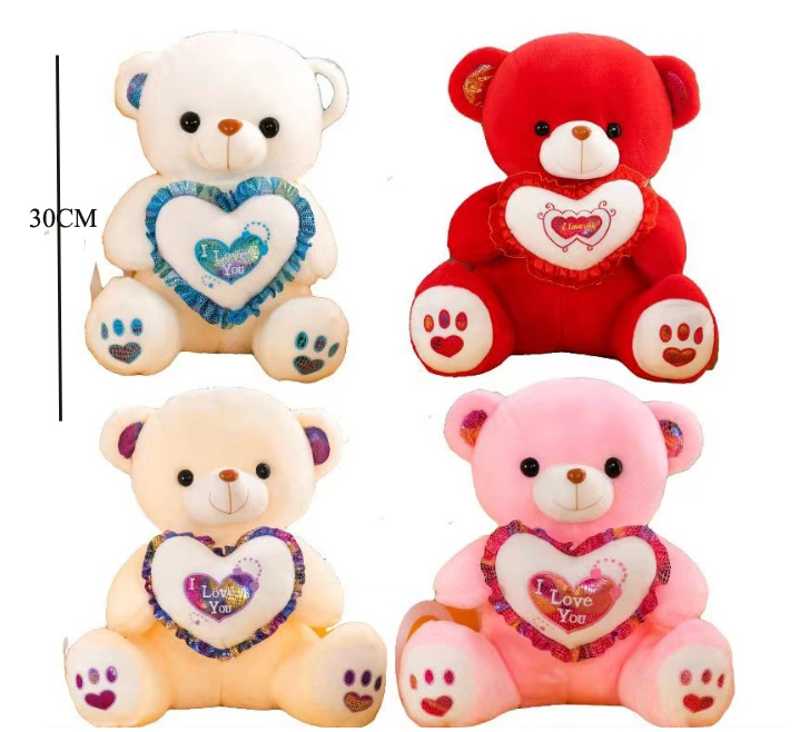 Плюшено мече със сърце 30см. четири цвята